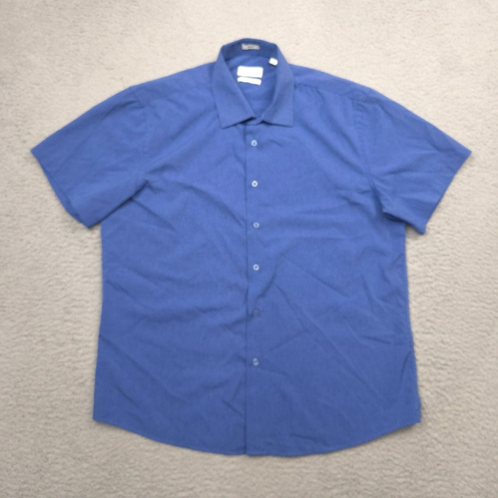 Lucky Brand Shirt Button Up Slim Fit 4 Way Stretch Mens L Blue Short‎ Sleeve